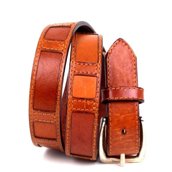 Fossil TAN BROWN GENUINE LEATHER 1"Wd CASUAL DRESS WOMEN'S BELT Sz M (P23 - Picture 1 of 13